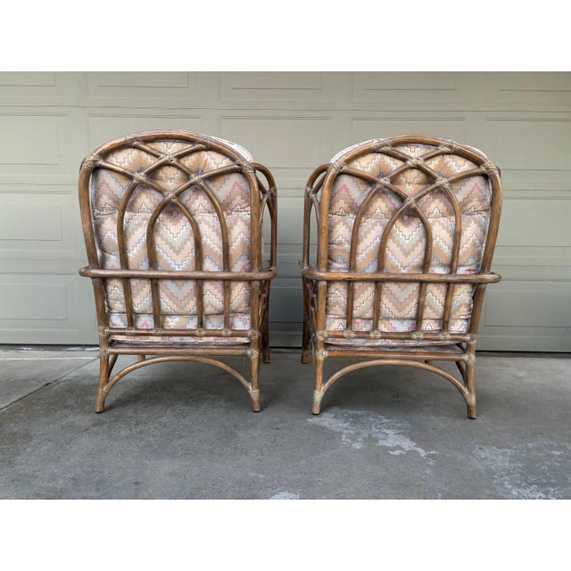 McGuire McGuire Pickled Finish Rattan Wing Back Lounge Club Chairs a Pair For Sale - Image 4 of 12
