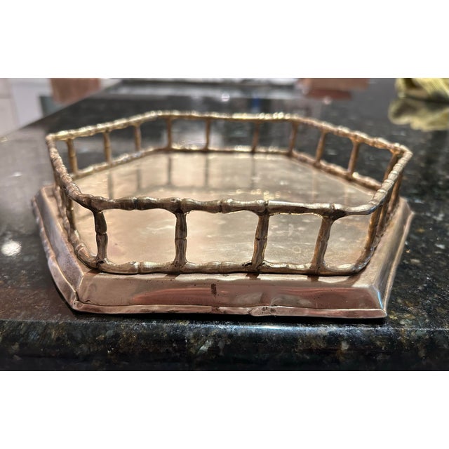 Traditional Vintage Brass Faux Bamboo Tray For Sale - Image 3 of 4
