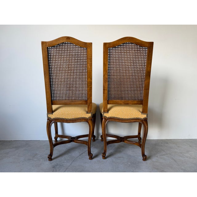 1980s Vintage French Gilles Nouailhac Louis XV–Style Carved Wood & Cane Back Dining / Accent Chairs – Pair For Sale - Image 5 of 12