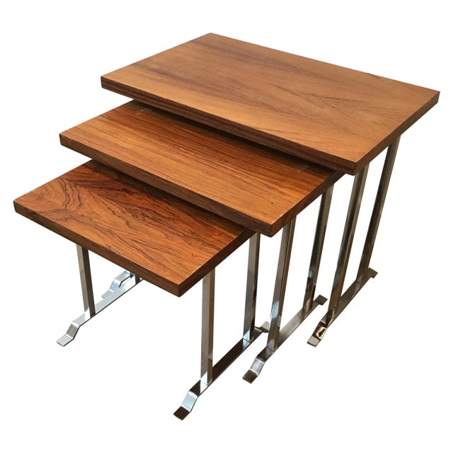 Exotic Wood and Chrome Nesting Tables, French, circa 1970 - Set of 3 For Sale - Image 13 of 13