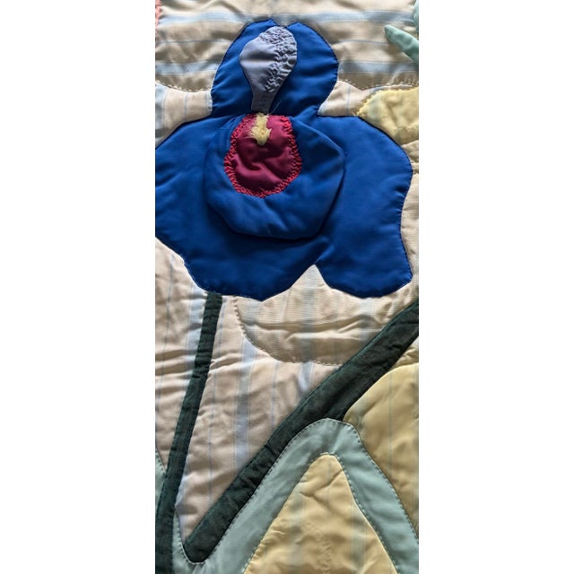 1975 One-of-a-Kind Hand Quilted Floral Rabbit Art Quilt Wall Hanging For Sale In Providence - Image 6 of 10