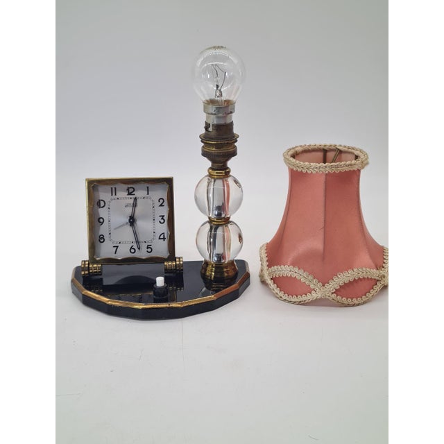 Black Art Deco French Table Lamp with Clock from Ideal France, 1930s For Sale - Image 8 of 13