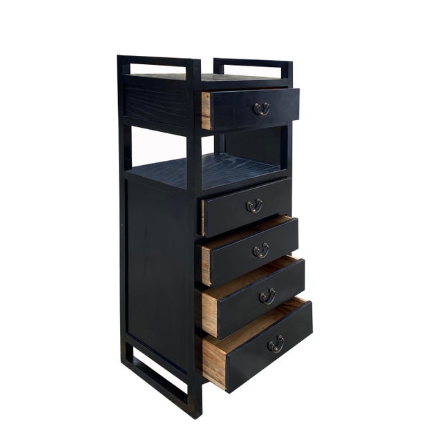 Oriental Black Drawers Open Shelves Chest Stand Chairish