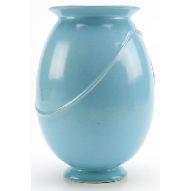 Vintage Blue Welled Art Pottery Vase With Tassels Chairish