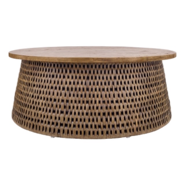 Rattan Coffee Table W/ Wood Top For Sale