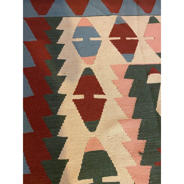 Vintage Antique Handwoven Flat Weave Wool Turkish Aztec Navajo Print Area Rug Area Rug Has normal wear from age/storage....