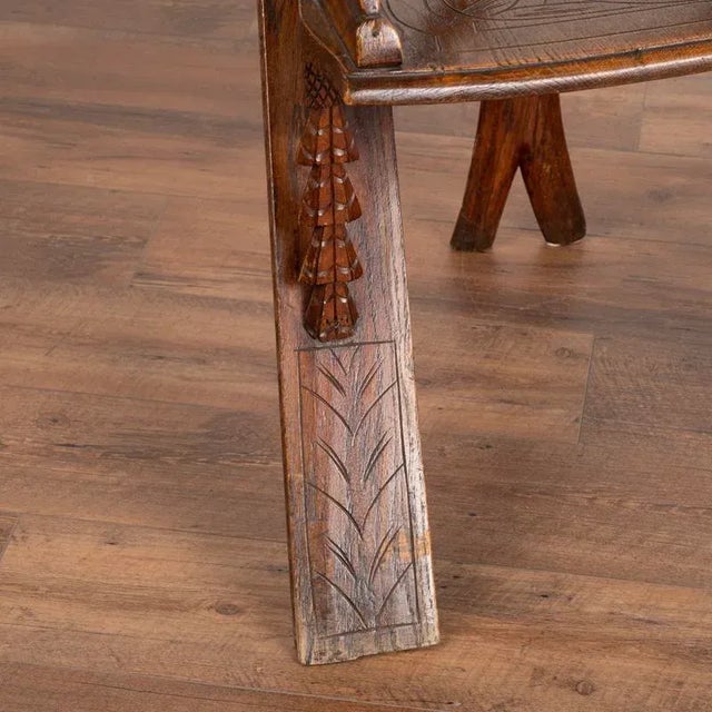 Rustic Antique Hand-Carved Tri Leg Chair For Sale - Image 12 of 13