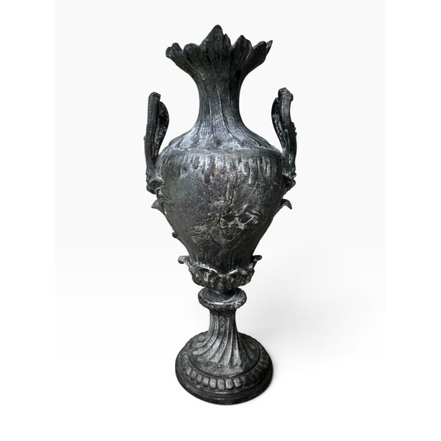 Antique French Art Nouveau Neoclassical Spelter Urn With Cherub & Maiden Relief, Paris For Sale In Miami - Image 6 of 8