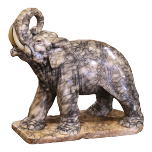19th Century French Carved Variegated Marble Elephant With Raised Trunk