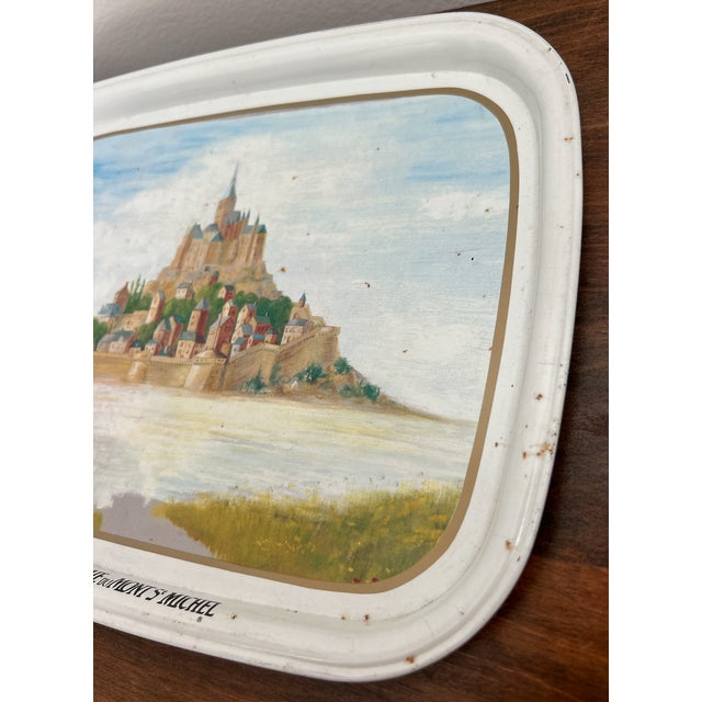 1980s Collectible Metal Serving Tray / French Advertising Tin La Biscuiterie De La Baie Du Mont Saint Michel For Sale - Image 15 of 16