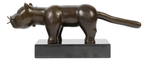 Sculpture of a Cat, Bronze on Marble Base, 20th Century.