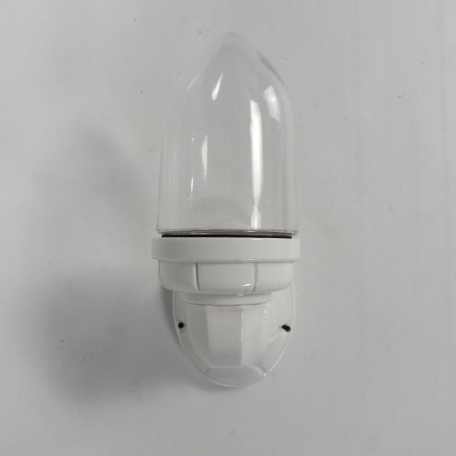 1930s Porcelain Wall Lamp with Transparent Glass Shade, 1930s For Sale - Image 5 of 18