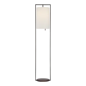 Ray Booth for Visual Comfort Signature Zenz Medium Floor Lamp in Warm Iron and Dark Walnut with Linen Shade