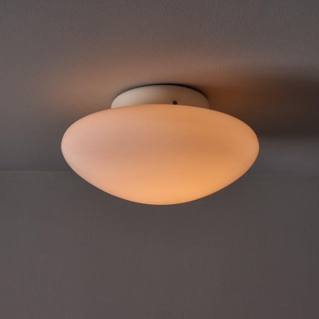 Large Sergio Mazza 'Magnolia' Opaline Glass Ceiling or Wall Lamp for Quattrifolio Executed in a 15.5 inch diameter hand...