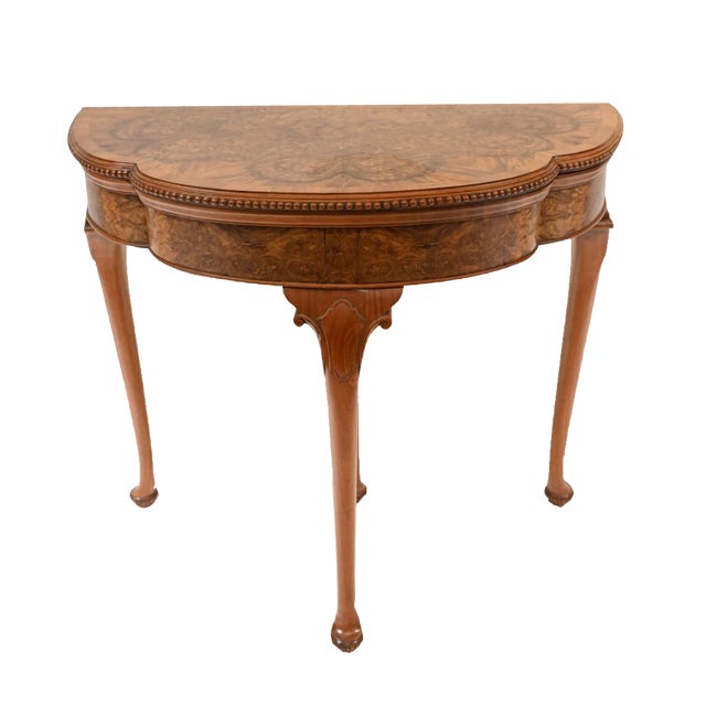Queen Anne Burr Walnut Games Table, 1930s For Sale