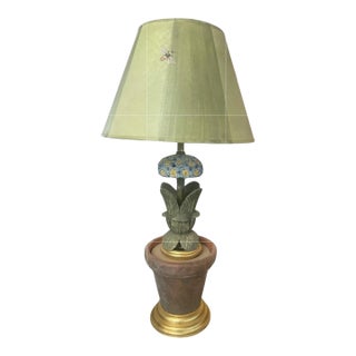 Vintage Whimsical Botanical Terra Cotta Pot Table Lamp For Sale