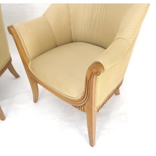 Cream c.1940s Pair Leon Jallot Atr. Carved Scallop Edge Bergere Arm Lounge Chairs MINT For Sale - Image 8 of 11