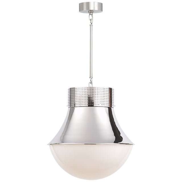 Kelly Wearstler for Visual Comfort Signature Precision Large Pendant in Polished Nickel with White Glass For Sale