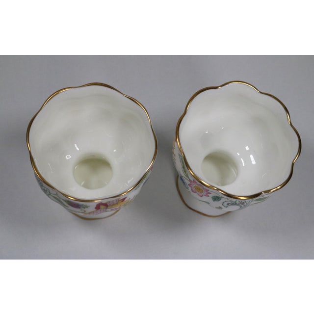 Minton Minton Haddon Hall Gold Rim Chintz 3" Candlestick Holders-a Pair For Sale - Image 4 of 8