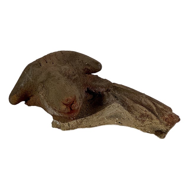 Vintage Broken Off & Salvaged Terracotta Head of a Ram, Sculptural Decor For Sale