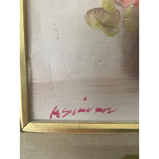 Vintage Floral Oil Painting, Roses Still Life, Ornate Gold Frame For Sale - Image 4 of 5
