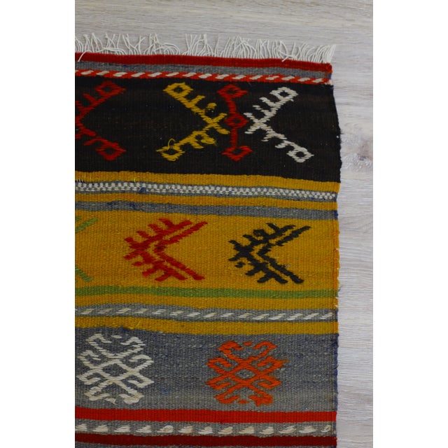 Textile 1960s Tribal Turkish Embroidered Flatweave Colorful Kilim Rug For Sale - Image 7 of 11