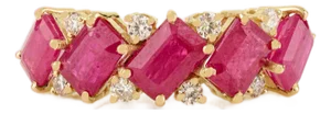 14k Gold Octagon Cut Five Stone Ruby Diamond Cluster Ring Size 7