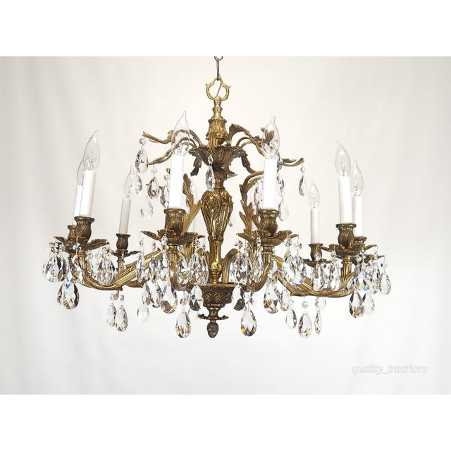 Antique 10 Arm Big Brilliant Bold Beautiful Brass Cut Lead Crystal Chandelier For Sale In South Bend - Image 6 of 12