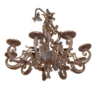 19th Century Wrought Iron Chandelier with Coat of Arms For Sale