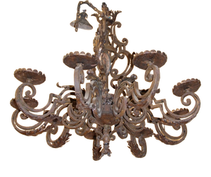 19th Century Wrought Iron Chandelier with Coat of Arms