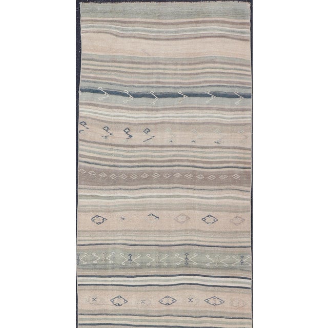 Stripe Design Turkish Vintage Kilim Runner in Soft Neutral Tones For Sale - Image 4 of 8