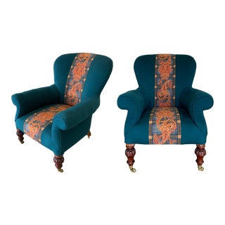 Custom Edwardian-Style Club Chairs by Guido DeAngelis for Diamond Baratta - A Pair For Sale