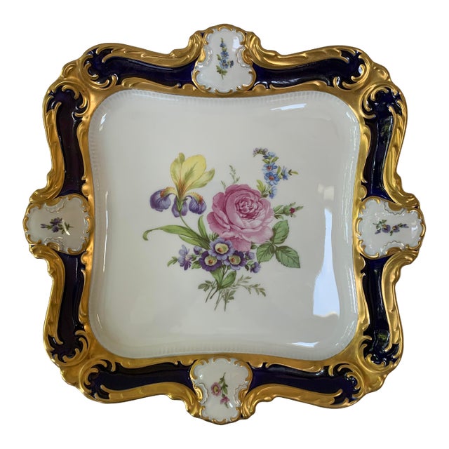 Lindner Kueps Bavaria "Echt Cobalt" Square Porcelain Serving Plate For Sale