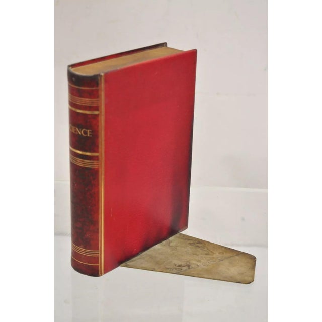 Early 20th Century Vintage Italian Regency Red Leather Bound "Science" Faux Book Bookend For Sale - Image 5 of 11