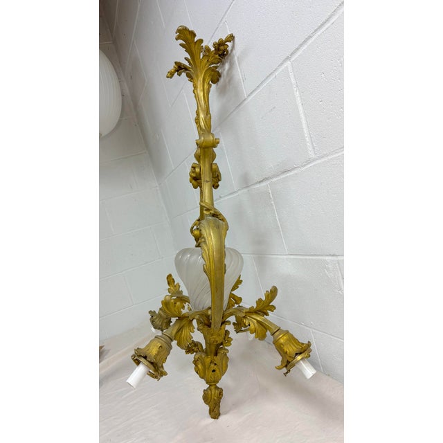 Bronze Large Antique Ornate Louis XV Dore Bronze French Ceiling Chandelier Fixture For Sale - Image 8 of 15