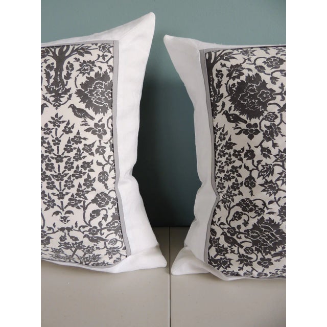 1970s Vintage Fortuny Alderelli Fabric in Midnight and White Decorative Square Pillows- a Pair For Sale - Image 5 of 8