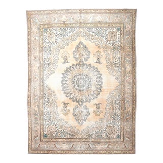 1960s Vintage Persian Handmade Wool Cotton Beige Area Rug For Sale