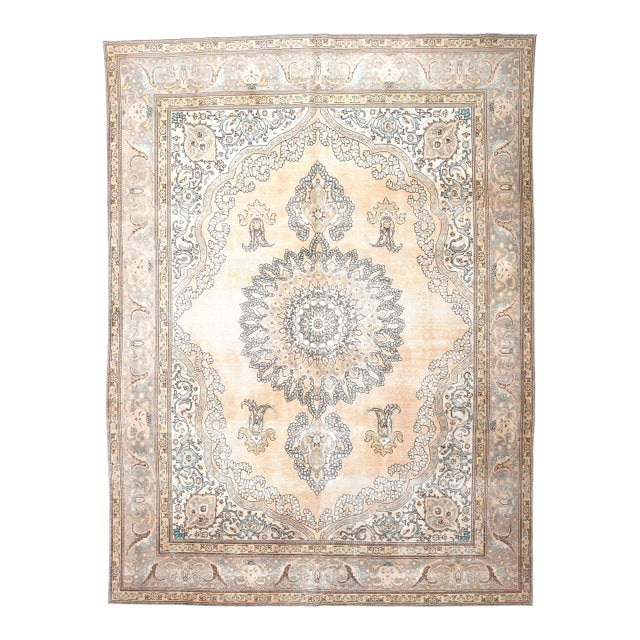1960s Vintage Persian Handmade Wool Cotton Beige Area Rug For Sale