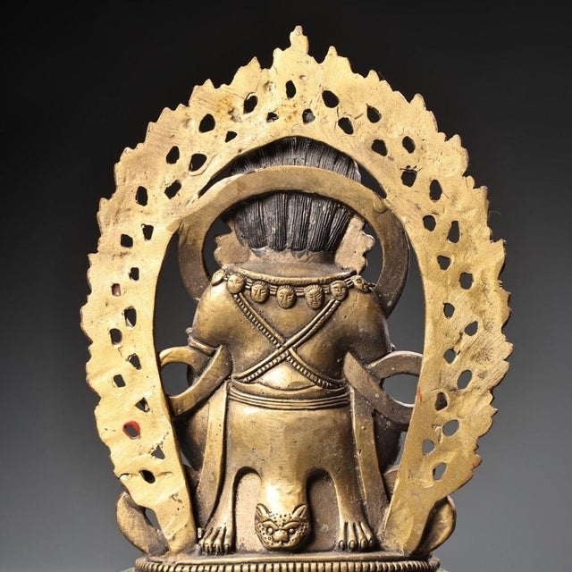 Metal Gilt Bronze Mahakala Statue, Wrathful Deity Figure, 550g For Sale - Image 7 of 9
