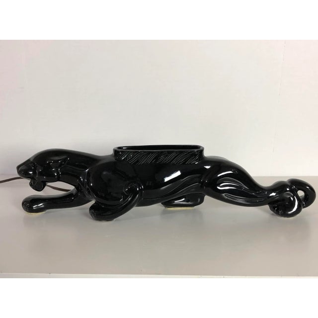 Black Mid-Century Modern Black Ceramic Panther Lamp With Planter For Sale - Image 8 of 8