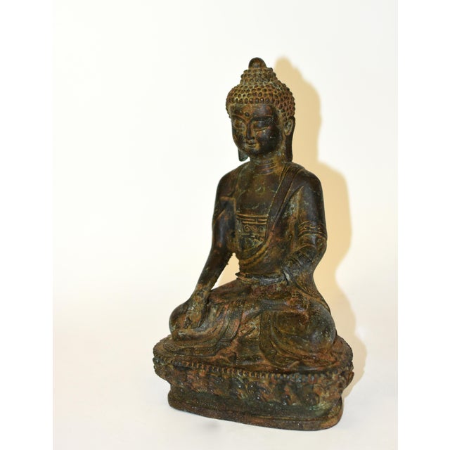 Mid 20th Century Smiling Young Buddha Statue Bronze Antique For Sale - Image 5 of 13