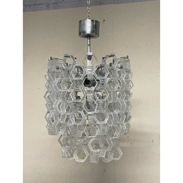 Cascade Chandelier with Hexagonal Glass attributed to Av Mazzega, 1970s For Sale - Image 15 of 18
