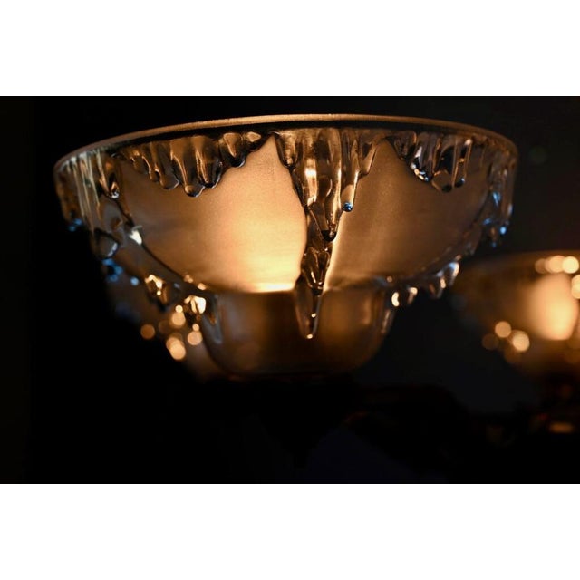 Large Art Deco Chandelier in Gilded Metal and Sandblasted Glass Ezan, France, 1930s For Sale - Image 16 of 18