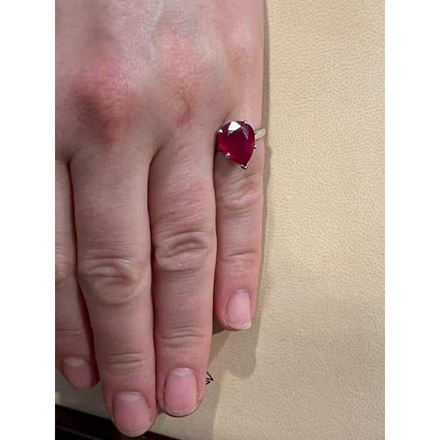 Pear Shape 2 Carat Treated Ruby & Diamond 14 Karat White Gold Ring Size 6.5 Its a treated ruby prong set 14 Karat White...
