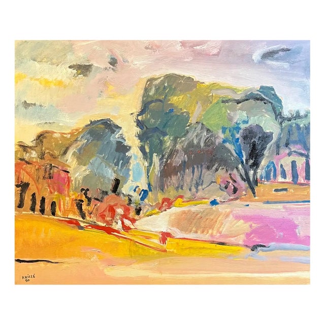 Jean Krille, Landscape 121, Oil on Wood, 1990 For Sale