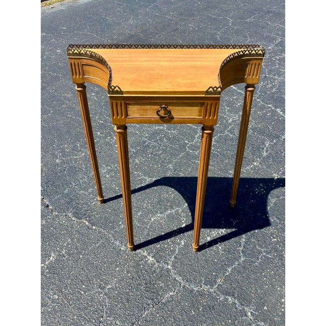 French Vintage Louis XVI Style Mahogany Serpentine Console With Bronze Gallery For Sale - Image 3 of 8