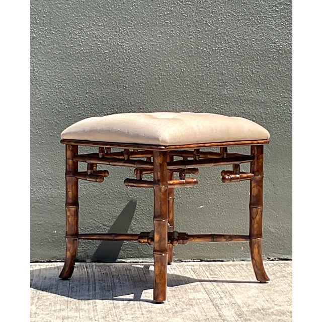 Vintage Faux Bamboo Wood Low Stool For Sale - Image 10 of 12