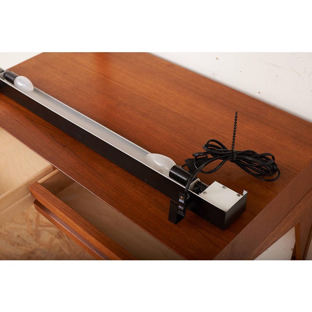 Wood Wall Shelf Royal System 1 in Teak Wood with Writing Shelf & Black Metal Clip-on Lamp by Poul Cadovius for Cado, 1948 For Sale - Image 7 of 13