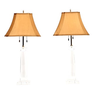 Vintage Acrylic and Brass Table Lamps from Karl Springer, 1970s, Set of 2 For Sale
