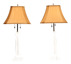 Vintage Acrylic and Brass Table Lamps from Karl Springer, 1970s, Set of 2